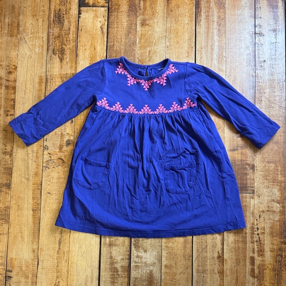 Carter long sleeve dress purple 4T pink embroidered cotton